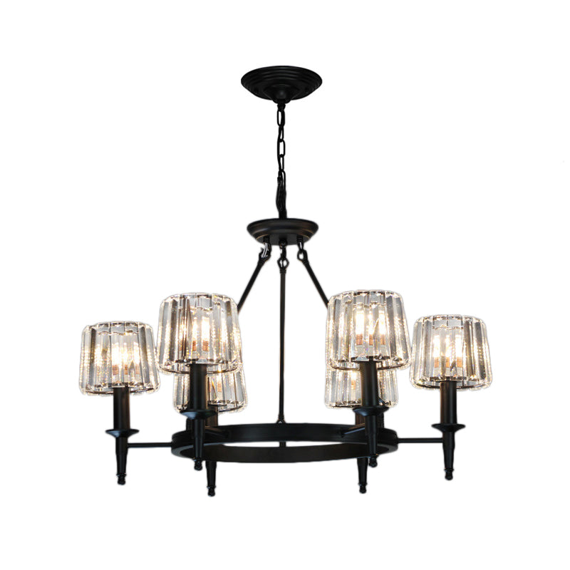 Lámpara de lámpara de círculo Cristal contemporáneo 6/8 Bulbos Black colgante colgante para sala de estar