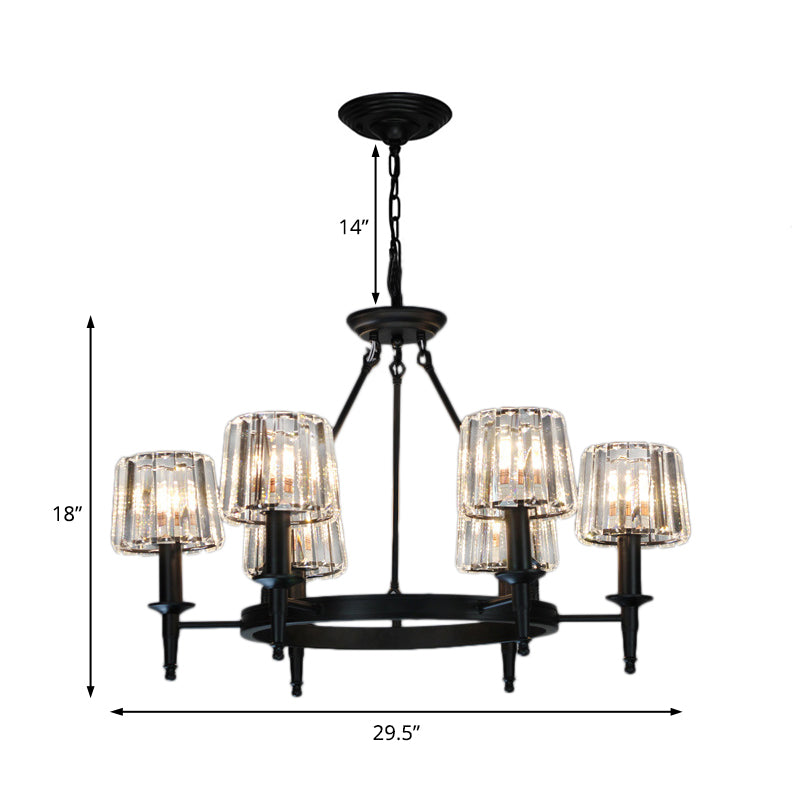 Lámpara de lámpara de círculo Cristal contemporáneo 6/8 Bulbos Black colgante colgante para sala de estar
