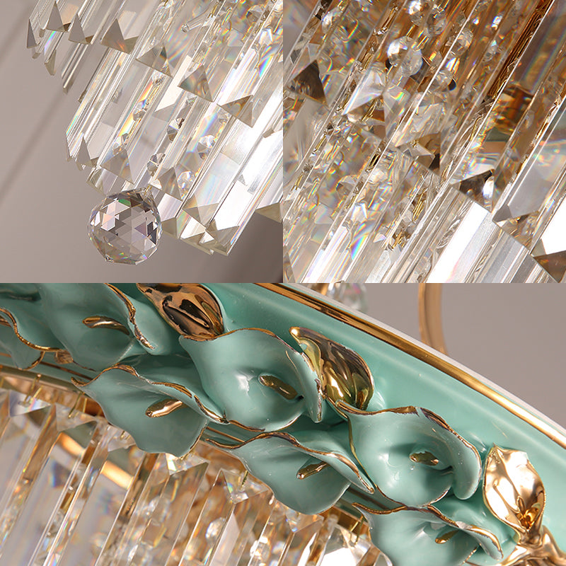 Araña colgante de nivel verde cristal retro 3 cabezas lámpara colgante para sala de estar