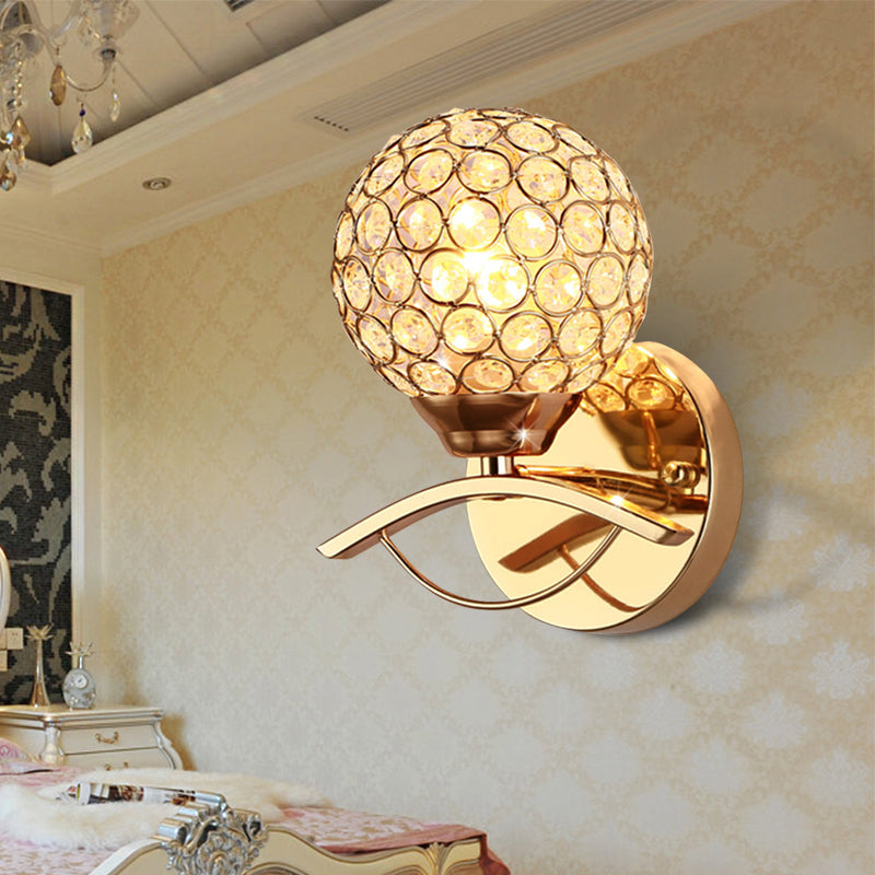 Global Wall Sconce Light Vintage Style Metal 1 Head Chrome/Gold Wall Lamp met heldere kristal kraal deco