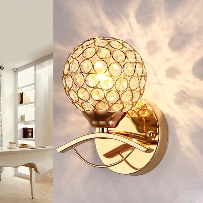 Global Wall Sconce Light Vintage Style Metal 1 Head Chrome/Gold Wall Lamp met heldere kristal kraal deco