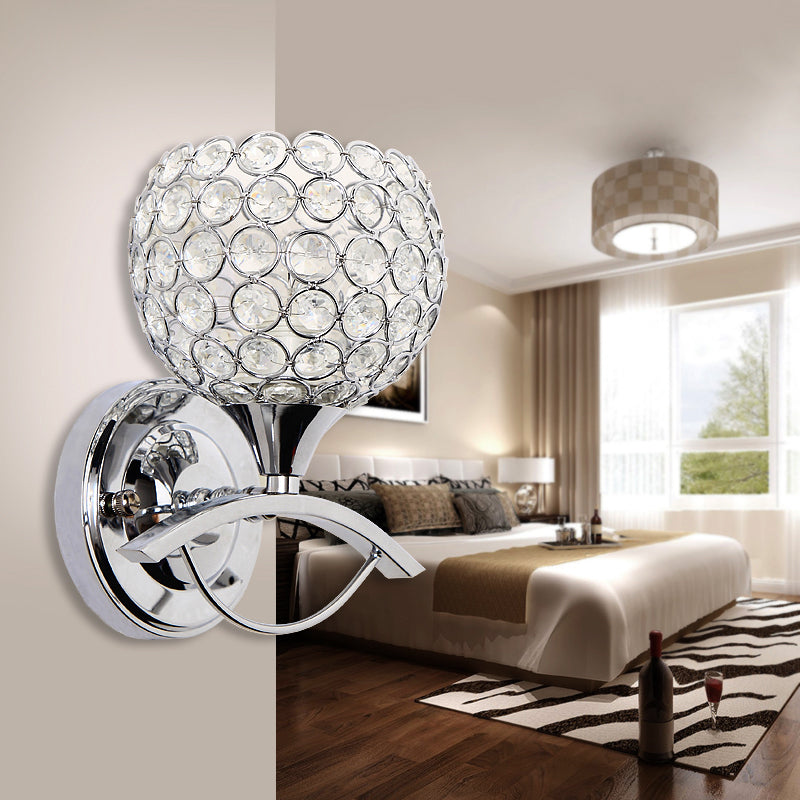 Global Wall Sconce Light Vintage Style Metal 1 Head Chrome/Gold Wall Lamp met heldere kristal kraal deco