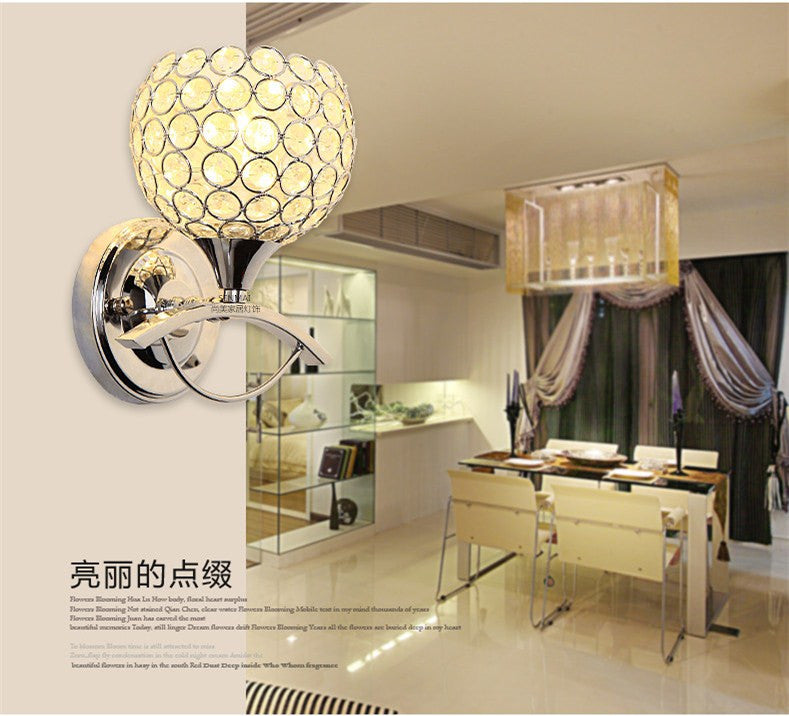 Global Wall Sconce Light Vintage Style Metal 1 Head Chrome/Gold Wall Lamp met heldere kristal kraal deco