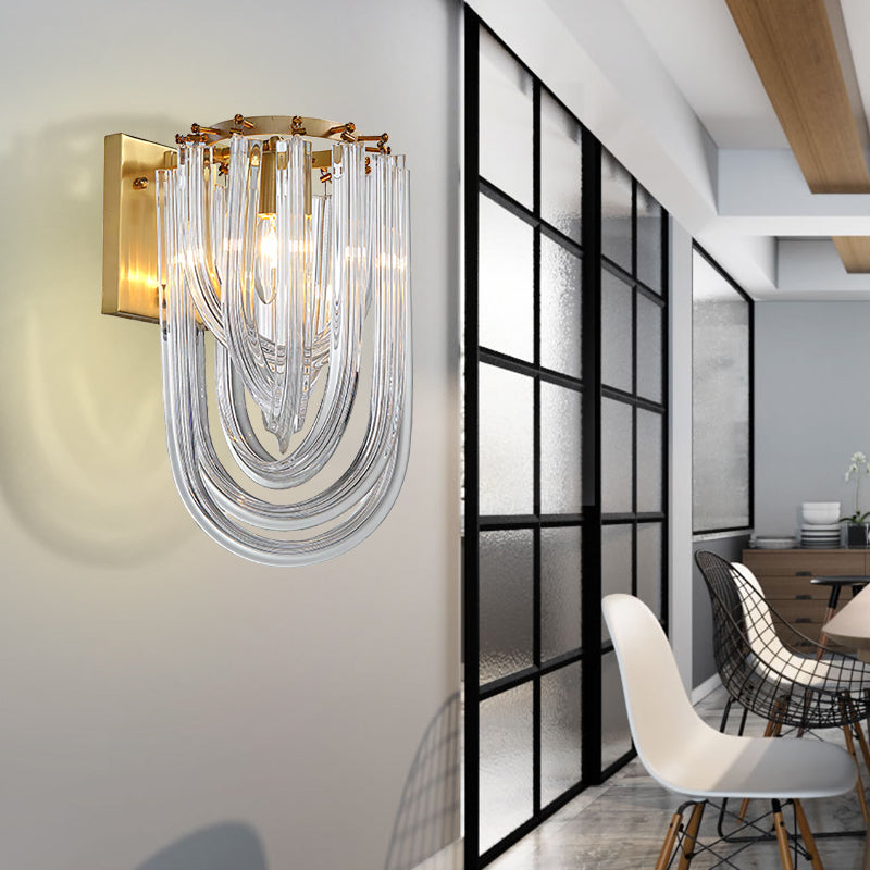 Clear Crystal Prism Sconce Lamp Vintage 1 Light Wall Mounted Light in Gold Finish for Dining Room