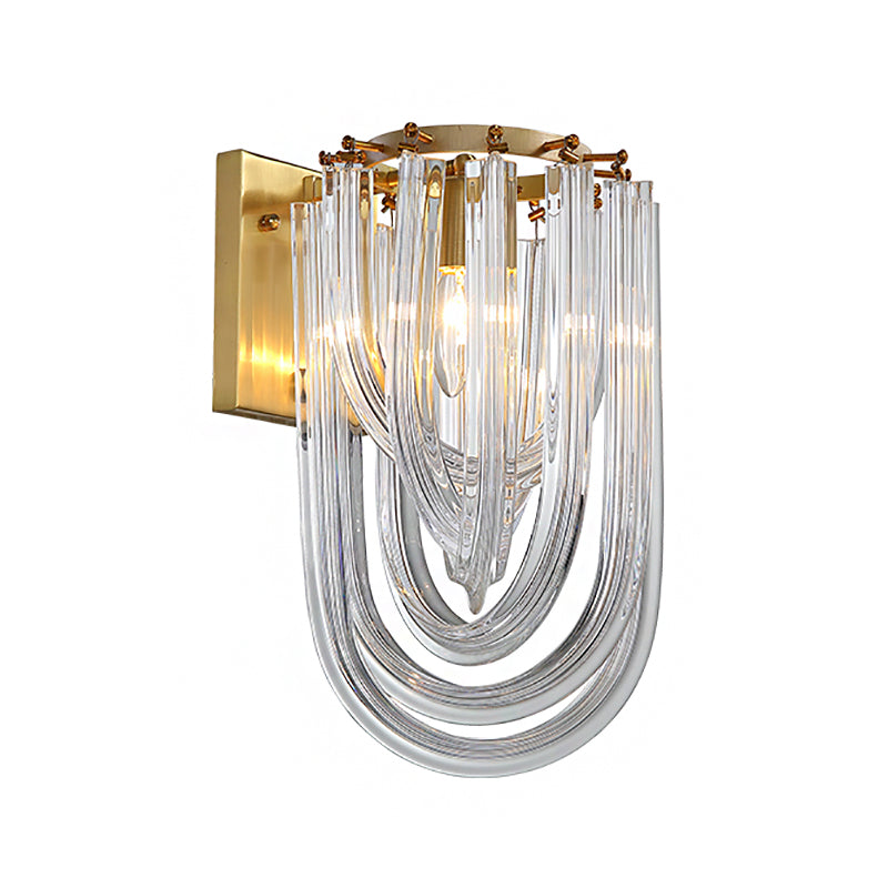 Clear Crystal Prism Sconce Lamp Vintage 1 Light Wall Mounted Light in Gold Finish for Dining Room