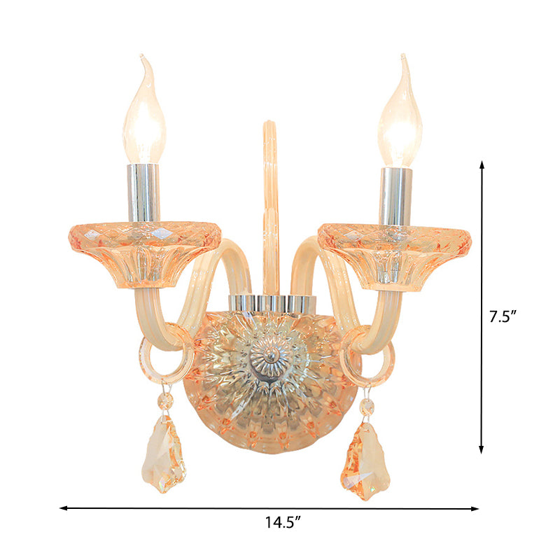 Kale lampwand sconce vintage stijlvolle barnsteen kristal 2 koppen chroom afwerking wandverlichting voor gang