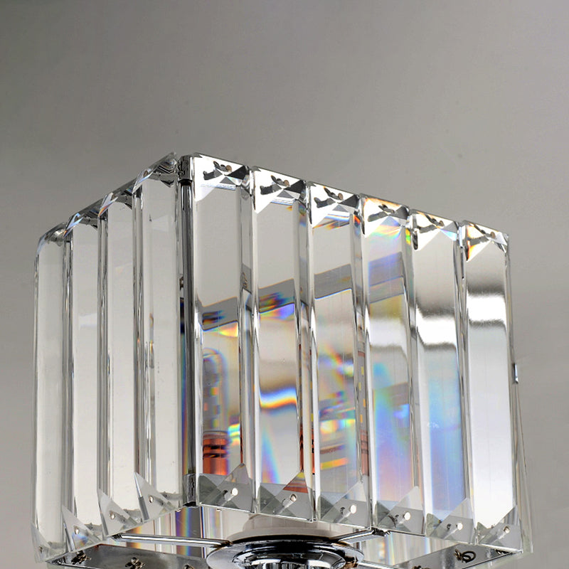 Cubic Wall Light Contemporary Metal 1 Light Chrome Finish Wall Sconce Fixture with Clear Crystal Block