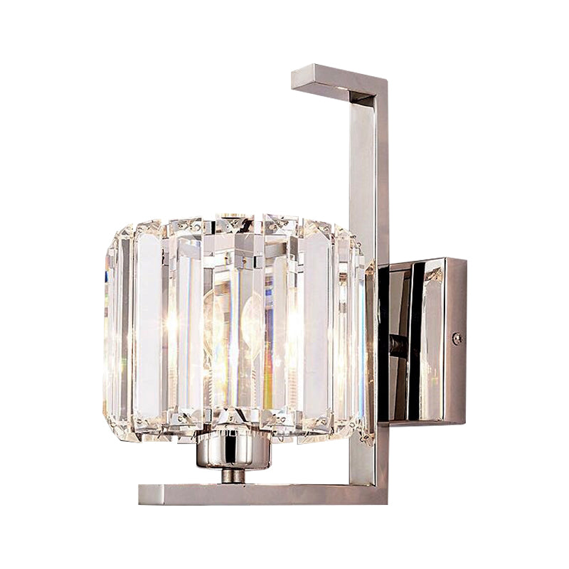 Clear Crystal Drum Wall Mount LAMP STYLE Minimalisme 1 Éclairage mural léger avec plaque arrière en métal en chrome