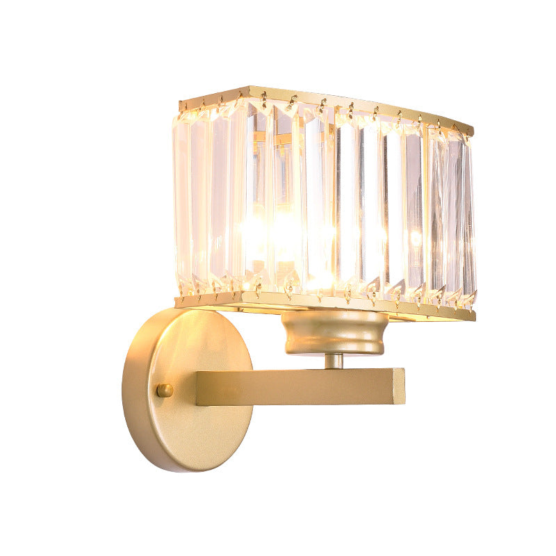 Rectangle Clear Crystal Wall Lamp Modernism 1 Light Gold Finish Wall Lighting Fixture for Corridor