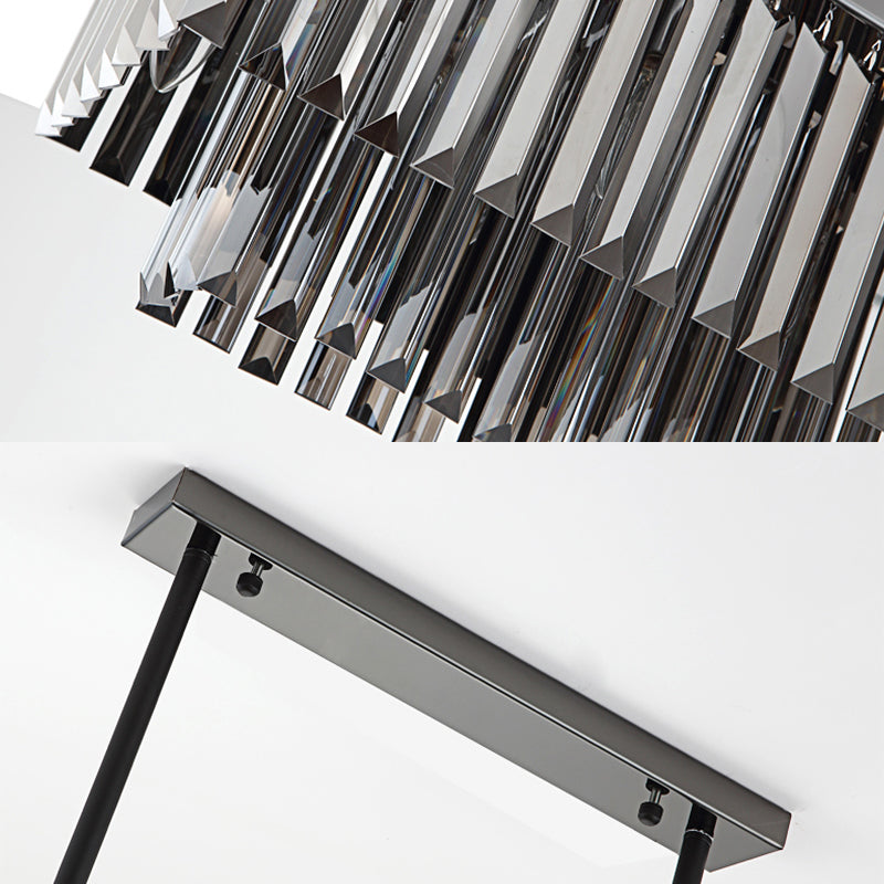 Rectangle Smoke Gray Crystal Block Island Lamp Modern 10 Lights Black Hanging Chandelier, 31.5"/39" Wide