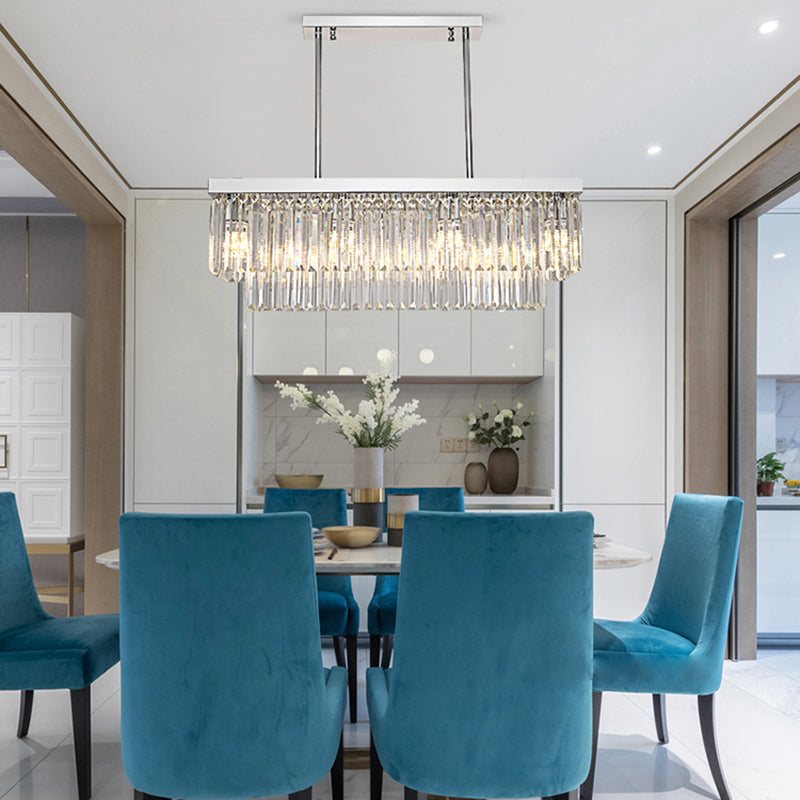 Rectangular Island Light Simple Clear Crystal Block 10 Lights Dining Room Ceiling Pendant, 31.5"/39" Wide