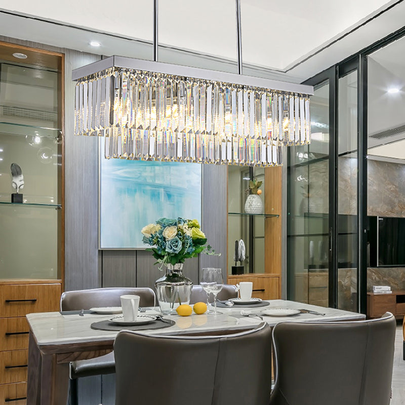 Rectangular Island Light Simple Clear Crystal Block 10 Lights Dining Room Ceiling Pendant, 31.5"/39" Wide