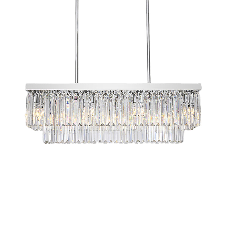Rectangular Island Light Simple Clear Crystal Block 10 Lights Dining Room Ceiling Pendant, 31.5"/39" Wide