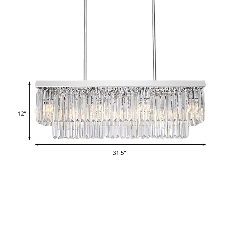 Rectangular Island Light Simple Clear Crystal Block 10 Lights Dining Room Ceiling Pendant, 31.5"/39" Wide