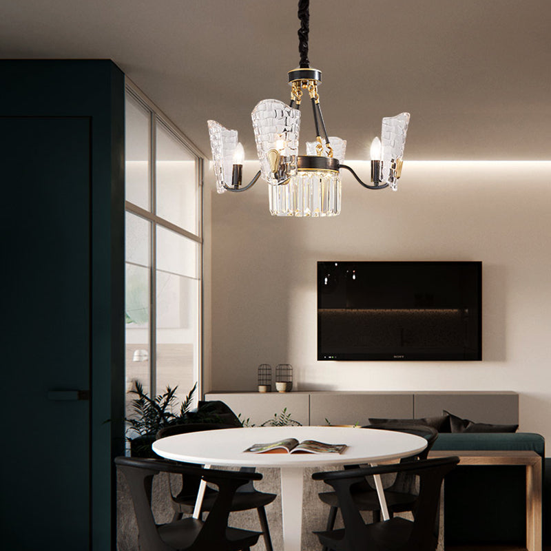 Lampadella a forma di scudo in cristallo intagliato moderno 4/6/8 luci kit di luce sospesa nera