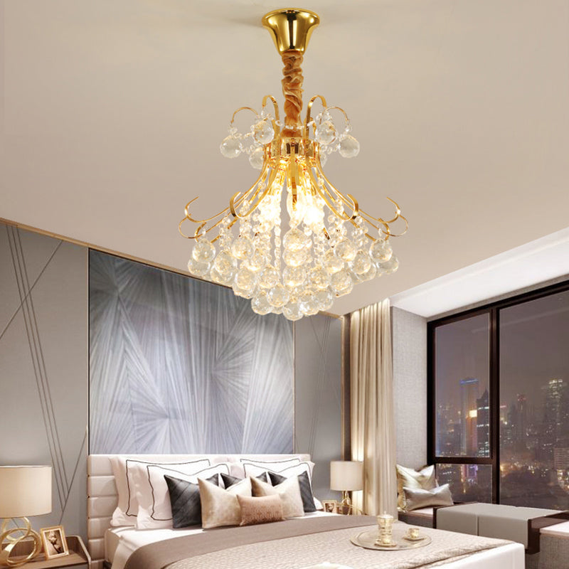 Flared Ceiling Light Modern Faceted Crystal Ball 3/4 Lights Gold Chandelier Light Fixture, 12"/16"/21.5" Wide