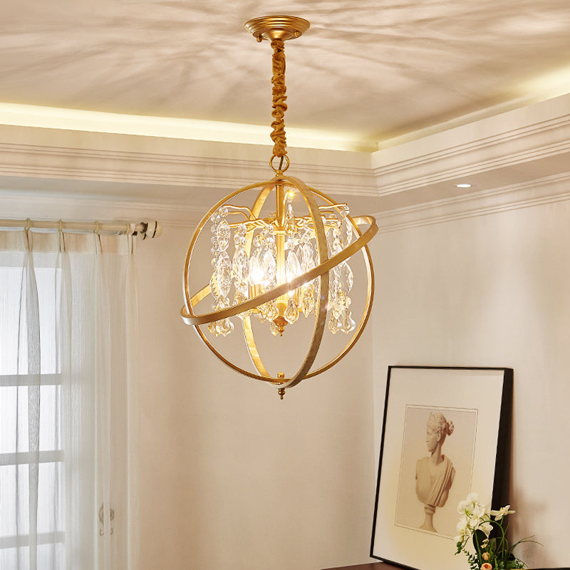 Sfera d'oro kit luce sospesa contemporanea 5 luci lampadario a soffitto metallico con accento di cristallo