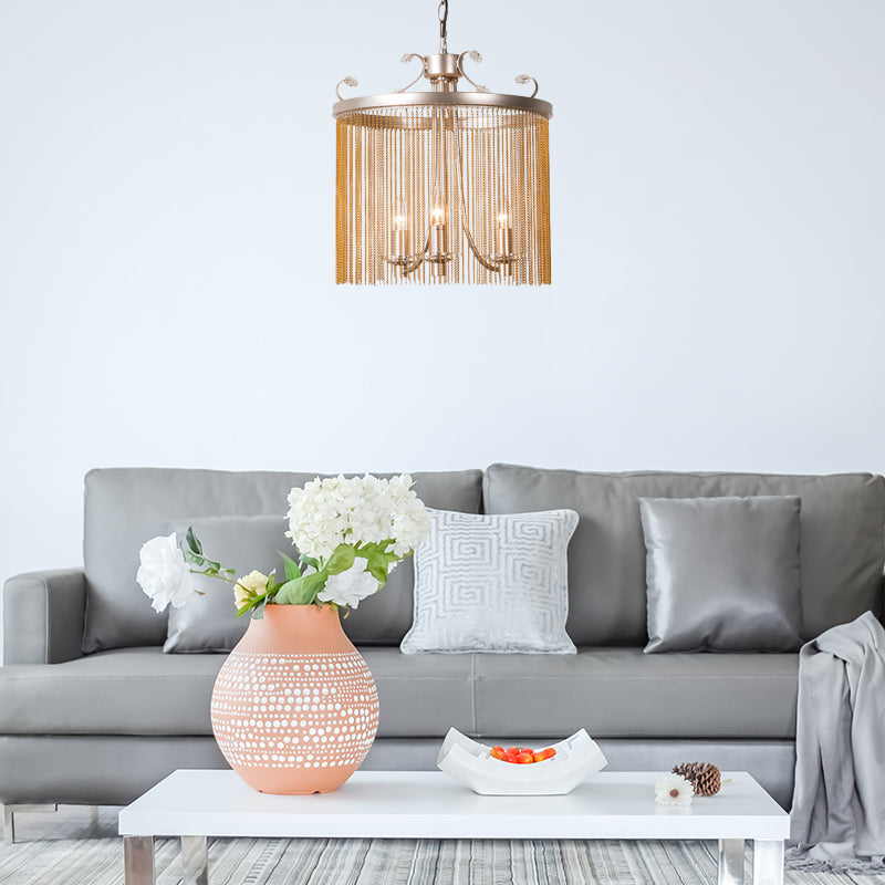 Luz de araña de hilo de cristal de cilindro Modern 3/5/6 Luces de techo dorado Luz de techo, 15 "/19.5" /24.5 "de ancho