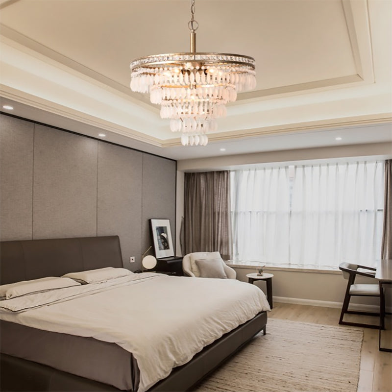 Abgestufte Deckenleuchte zeitgenössische Kristall 6 Lichter Antiquen Silberleuchter Licht für Schlafzimmer