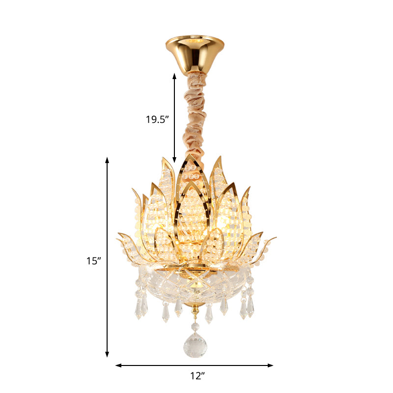 Lotus Corridor Pendant Light Crystal 1 Light Contemporary Hanging Ceiling Light in Gold