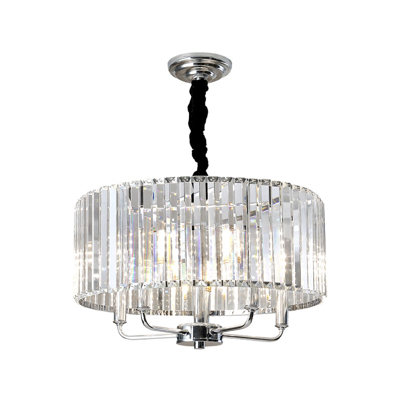 Tri-Sided Glass Rod Drum Ceiling Light Modern 4 Lights Chrome Ceiling Light, 19.5"/23.5" Wide