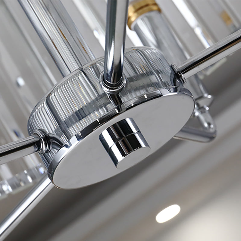 Tri-Sided Glass Rod Drum Ceiling Light Modern 4 Lights Chrome Ceiling Light, 19.5"/23.5" Wide