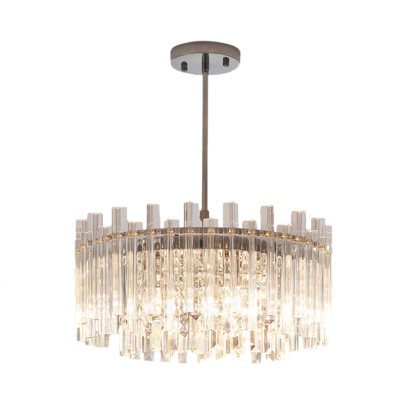 5 Lights Dining Room Chandelier Light Modern Chrome Hanging Light with Round/Rectangle Prism Crystal