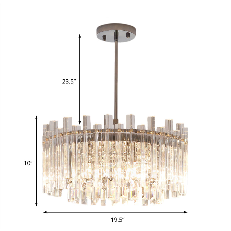 5 Lights Dining Room Chandelier Light Modern Chrome Hanging Light with Round/Rectangle Prism Crystal