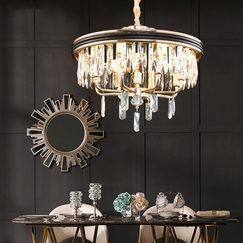 Modern drum plafondlicht kristallen blok 7/9 lichten goud kroonluchter licht, 18 "/21,5" breed
