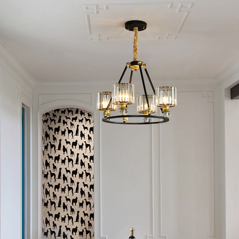 Kit di luce sospesa cilindro moderno cristallo chiaro 4/6/8 luci lampadario nero lampadario per soggiorno