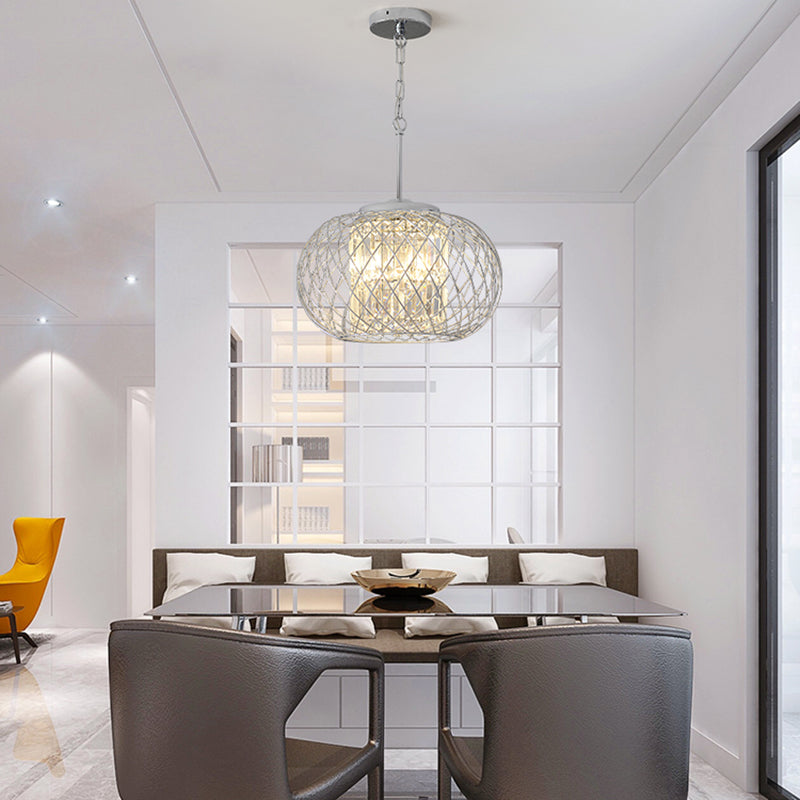 3 lumières salle à manger lustre Lumière chromée moderne la lumière suspendue avec une nuance de bloc de cristal dôme cage