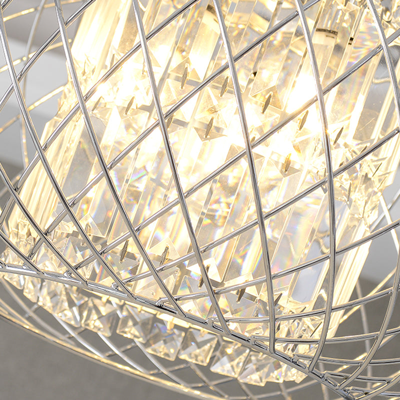 3 lumières salle à manger lustre Lumière chromée moderne la lumière suspendue avec une nuance de bloc de cristal dôme cage