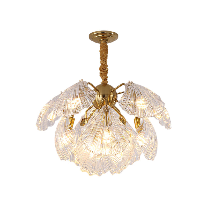 Shell Shape Chandelier Light Modernism Prism Glass 13/15 Lights Brass Ceiling Light, 23.5"/27" Wide