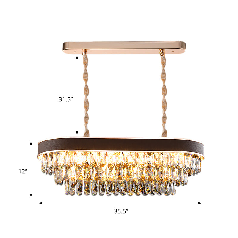 Oval Island lamp Contemporary Crystal Block 12 Lights Black-Gold Hanging Light Fixture