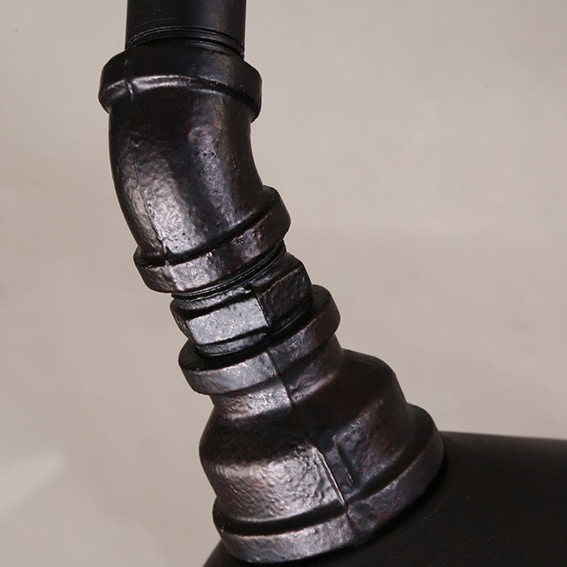 Iron Cone Wall Lamp Rustic 1 Bulb Restaurant Wall Light Fixture with Water Valve in Black