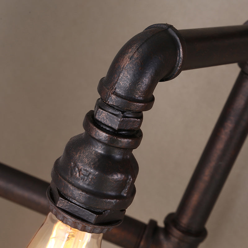 Antique Pipe Arm Wall Lighting 3 Heads Iron Wall Mount Light in Black for Corridor