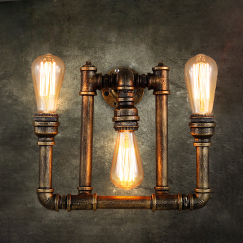 3 Heads Wall Lighting Antique Plumbing Pipe Iron Wall Mount Light in Bronze for Living Room