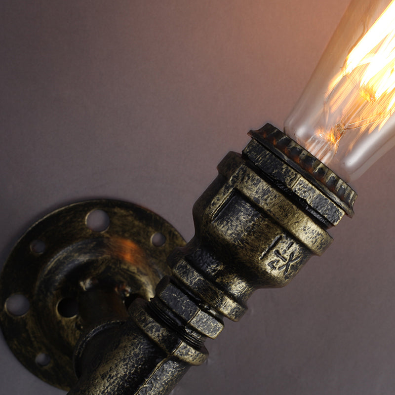 Iron Water Pipe Wall Lamp Rustic Style 1 Bulb Restaurant Wall Light Fixture in Bronze