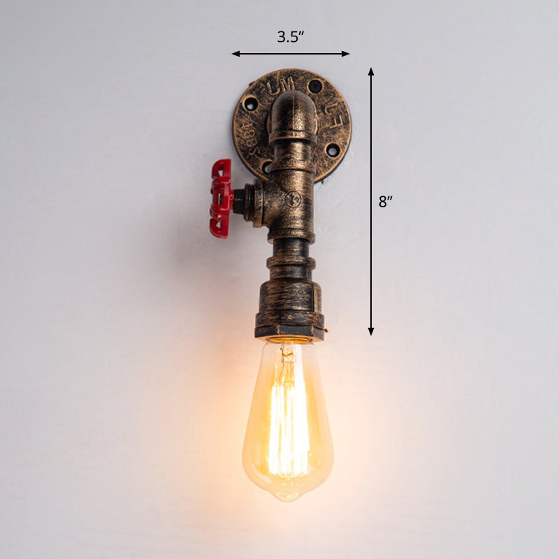 Iron Water Pipe Wall Lamp Rustic Style Restaurant Wall Lighting Fixture in Bronze