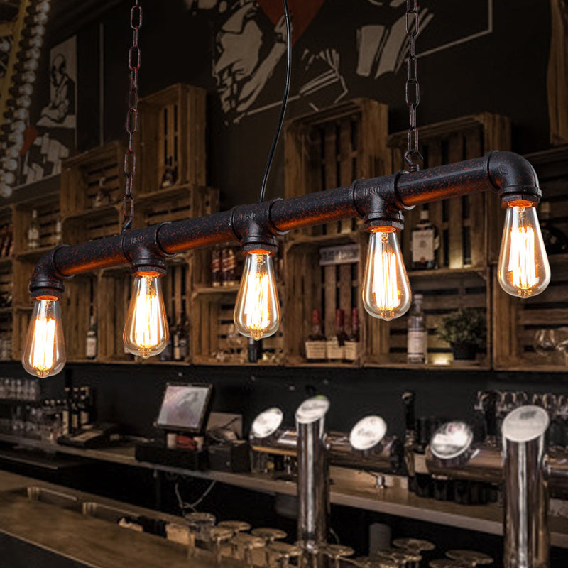 5 Heads Hanging Light Vintage Linear Pipe Iron Island Ceiling Light for Restaurant