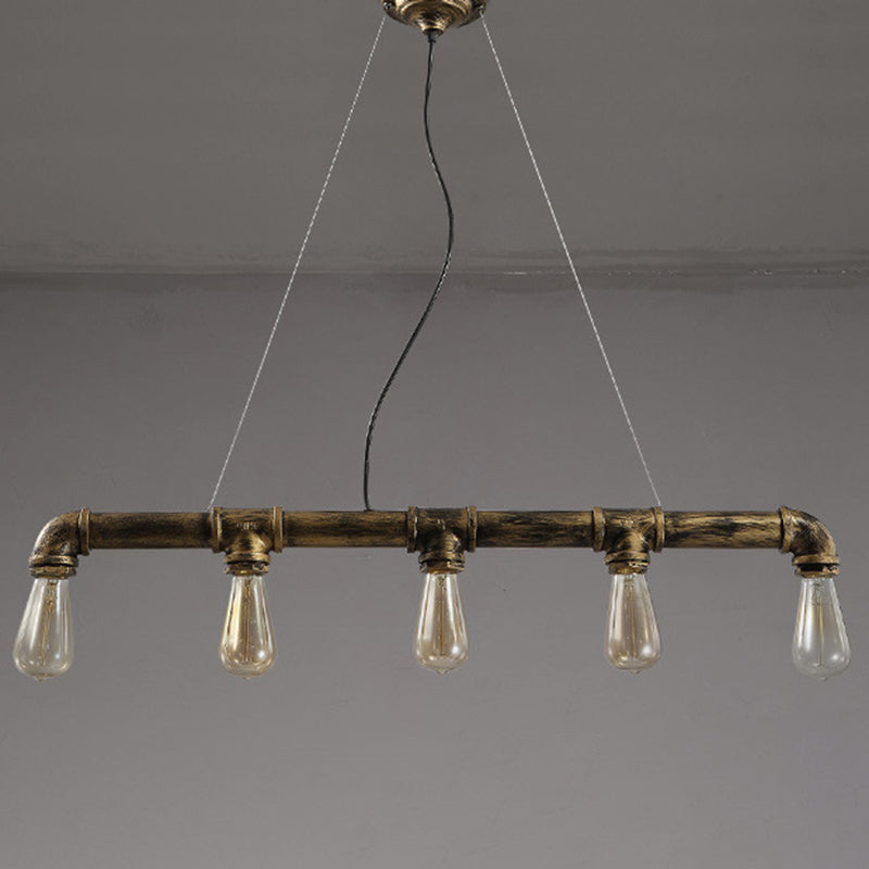 5 Heads Hanging Light Vintage Linear Pipe Iron Island Ceiling Light for Restaurant