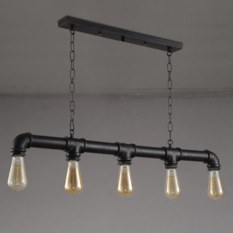5 Heads Hanging Light Vintage Linear Pipe Iron Island Ceiling Light for Restaurant