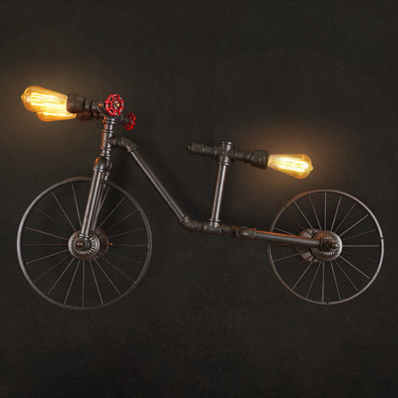 Iron Piping Bicycle Hanging Lamp Retro Style 3 Bulbs Restaurant Island Ceiling Light in Black