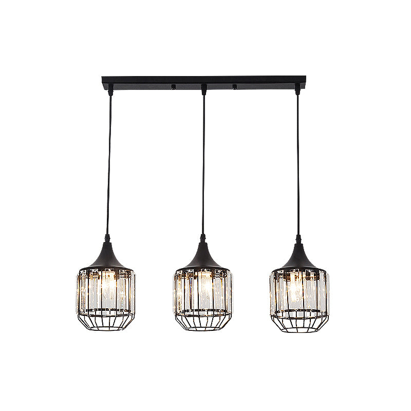 3 Light Dining Room Cluster Pendant Nordic Black Hanging Ceiling Light with Bottle/Cylinder/Urn Metal and Crystal Shade