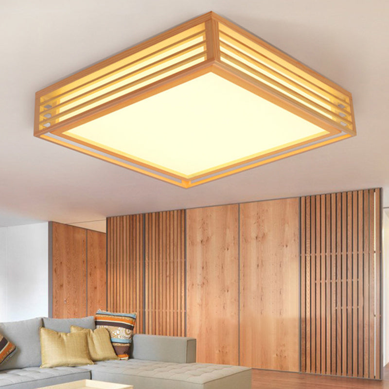Wood Square Flush Ceiling Light Japanese Flush Mount Lighting Fixture for Bedroom