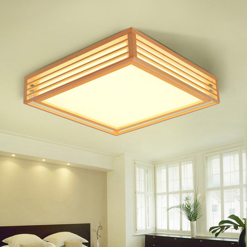 Wood Square Flush Ceiling Light Japanese Flush Mount Lighting Fixture for Bedroom