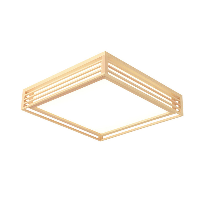 Wood Square Flush Ceiling Light Japanese Flush Mount Lighting Fixture for Bedroom