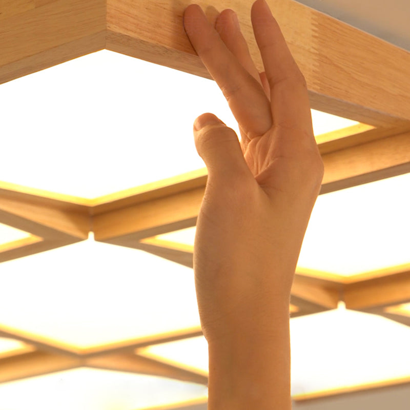 Plafonnier encastré à LED carré moderne en bois pour salon avec abat-jour en acrylique