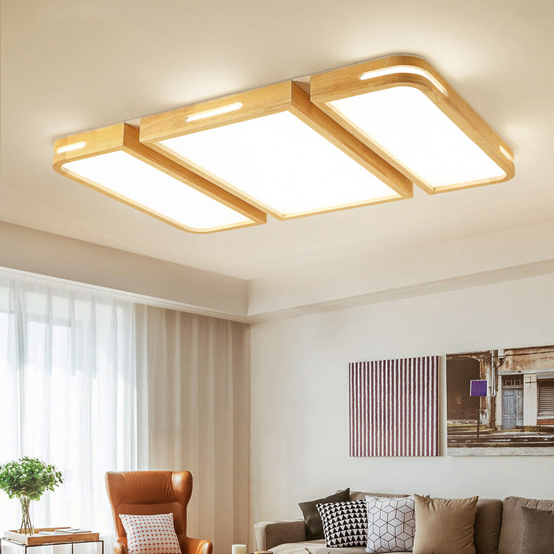 Rechteckige Flush Deckenleuchte Nordic Holz Wohnzimmer LED Flush Mount Beleuchtung Befestigung