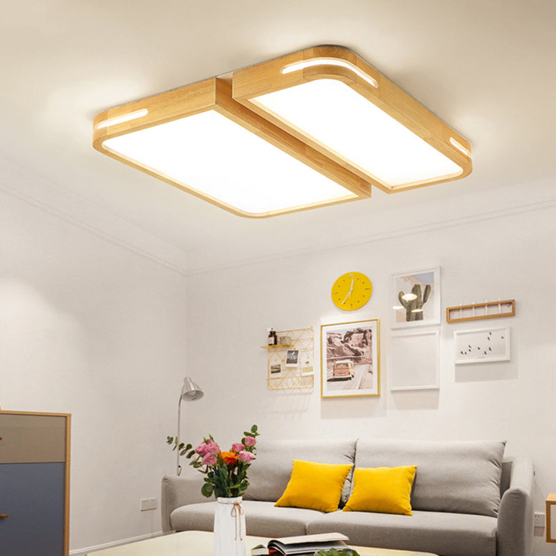 Rechteckige Flush Deckenleuchte Nordic Holz Wohnzimmer LED Flush Mount Beleuchtung Befestigung